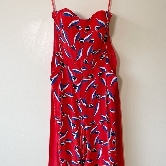 Whistles Lyza Pure Silk Tulip Print Jumpsuit, Red/Multi - Picture 4 of 9